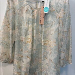 Leo Serein by Stitch Fix Cream and Green Floral Women's Top size XXL